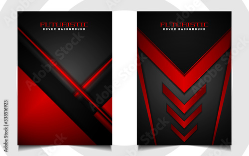 Abstract futuristic cover a4 background template with red technology style concept on black shapes. Modern layout vector design can use banner gaming, presentation business sport, automotive event
