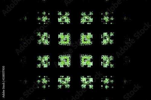 Green square fractal pattern on black background.Mosaic texture. Digital style. Ornament illustration.