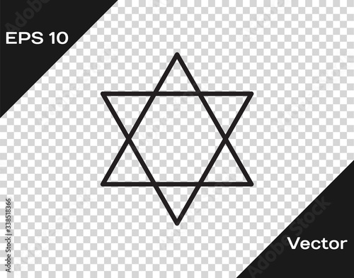 Black line Star of David icon isolated on transparent background. Jewish religion symbol. Symbol of Israel.  Vector Illustration