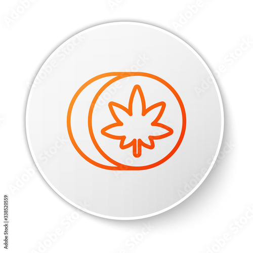 Orange line Herbal ecstasy tablets icon isolated on white background. White circle button. Vector Illustration