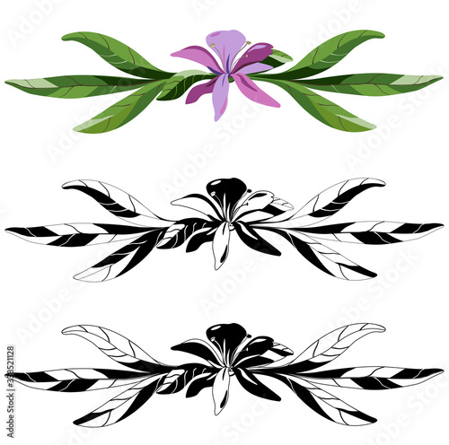 Design of décor for the pages, letters, books. Border, footer. Floral ornament.