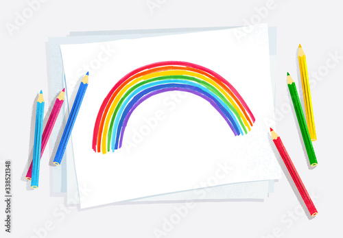 Child drawing of rainbow arc