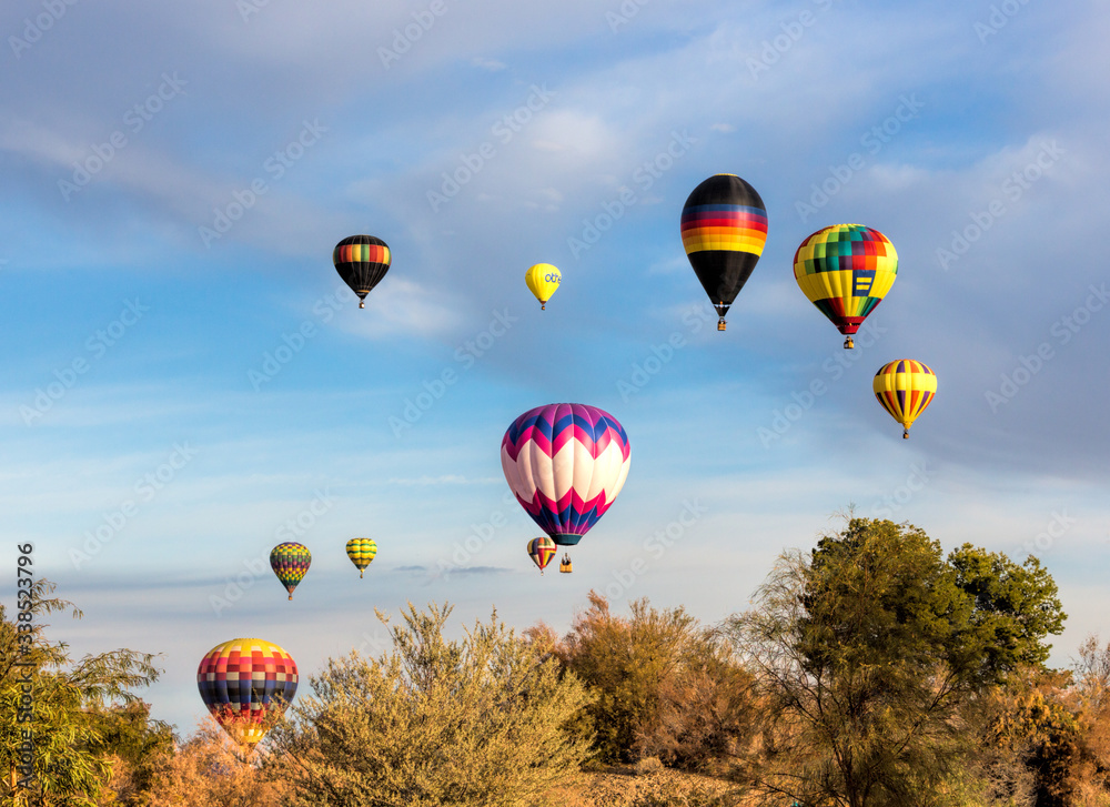 Fototapeta premium hot air balloons flying above the trees