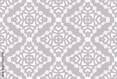 White monohrome floral ornate pattern. Seamless design for fabric, textile, book, interior, wallpaper.