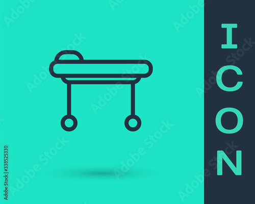 Black line Stretcher icon isolated on green background. Patient hospital medical stretcher.  Vector Illustration