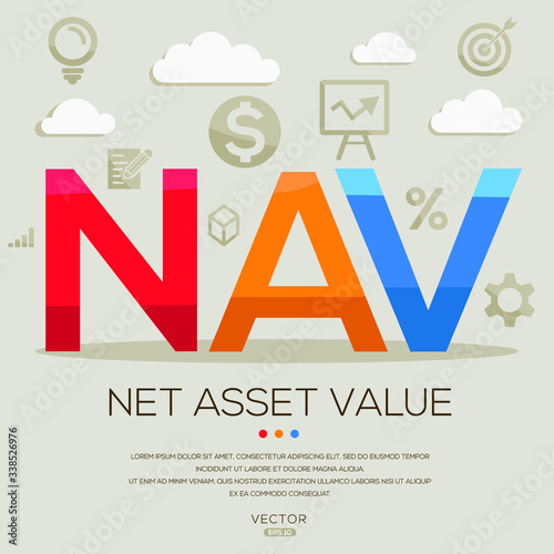 NAV mean (net asset value) ,letters and icons,Vector illustration.
