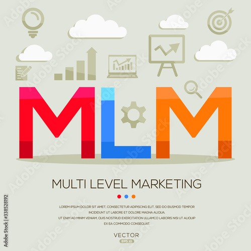 MLM mean (multi level marketing) ,letters and icons,Vector illustration.