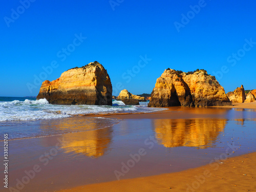 View of Praia dos Tres Castelos beach in Portimao, Algarve, Portugal