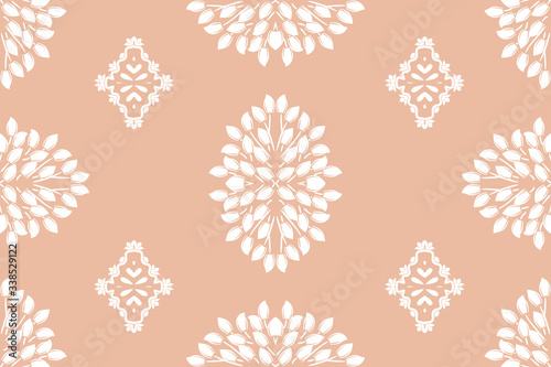 Flower damask ornate seamless pattern. Vector surface design for fabric, apparel textile, book, interior, wallpaper background