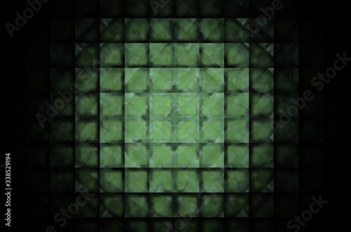 Green square fractal pattern on black background.Mosaic texture. Digital style. Ornament illustration.