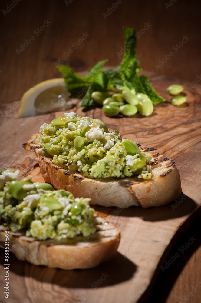 Edamame Bruschetta with Feta Cheese
