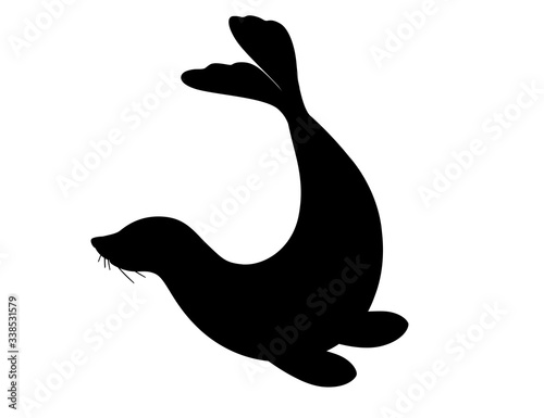 Black silhouette cute seal cartoon animal design flat vector illustration isolated on white background