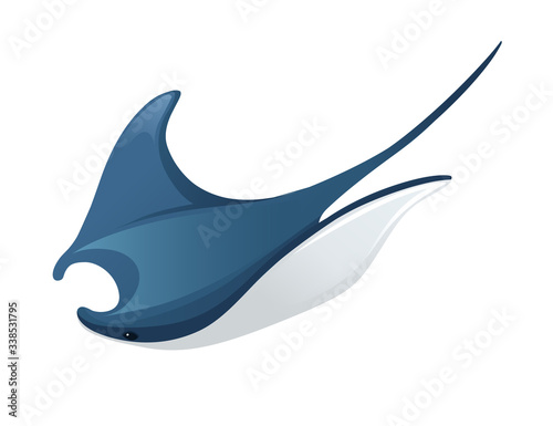 Manta ray underwater giant animal with wings simple cartoon character design flat vector illustration isolated on white background