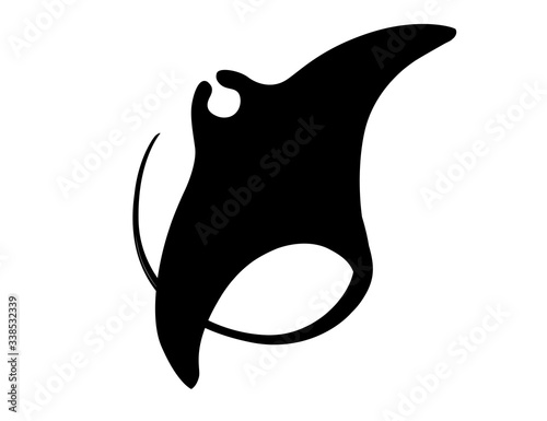 Black silhouette manta ray underwater giant animal with wings simple character design flat vector illustration isolated on white background