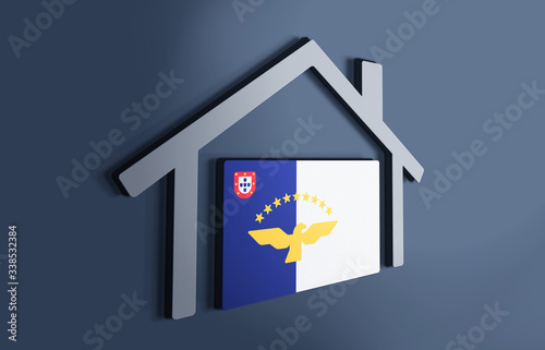 Azore Islands is my home. 3D illustration that represents a house with the flag of the country inside, suggesting the love for the native country.