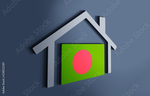 Bangladesh is my home. 3D illustration that represents a house with the flag of the country inside, suggesting the love for the native country.