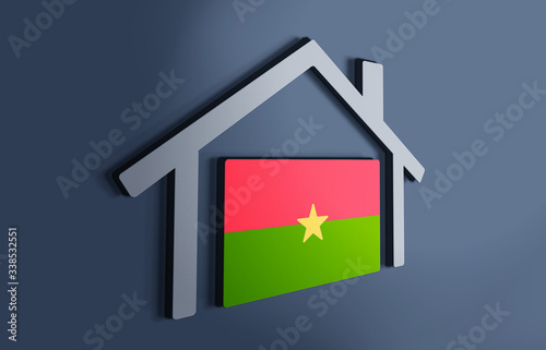 Burkina Faso is my home. 3D illustration that represents a house with the flag of the country inside, suggesting the love for the native country.