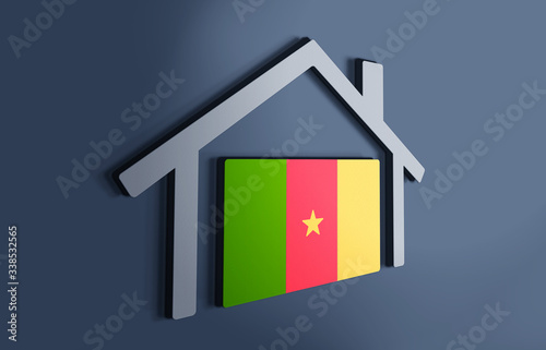 Cameroon is my home. 3D illustration that represents a house with the flag of the country inside, suggesting the love for the native country.