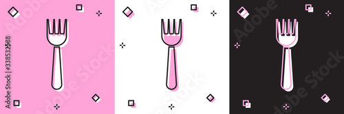 Set Disposable plastic fork icon isolated on pink and white, black background. Vector Illustration