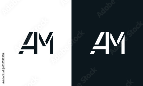 Minimalist abstract letter AM logo. This logo icon incorporate with abstract shape in the creative way. Modern letter logo design in black and white.