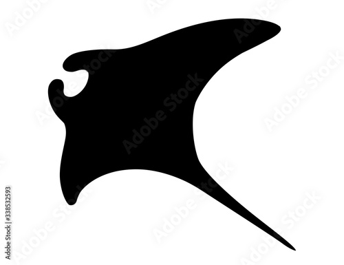 Black silhouette manta ray underwater giant animal with wings simple character design flat vector illustration isolated on white background