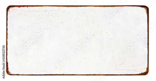 White antique vintage enamel grunge metal sign or panel mockup or mock up template isolated  on white background including clipping path. © H. Ozmen