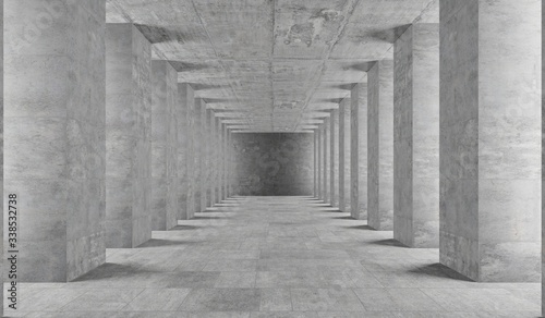 3D Rendering - Illustration abstract background, Empty Space White Glow, Elegant Hall Concrete Underground Showroom Garage futuristic Sci-Fi