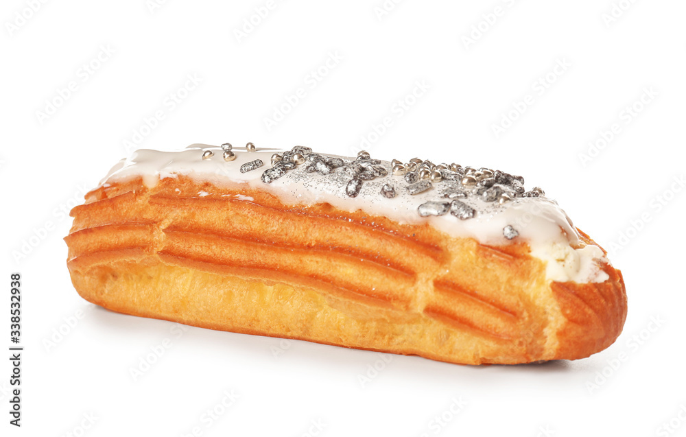 Tasty eclair on white background Tasty eclair on white background