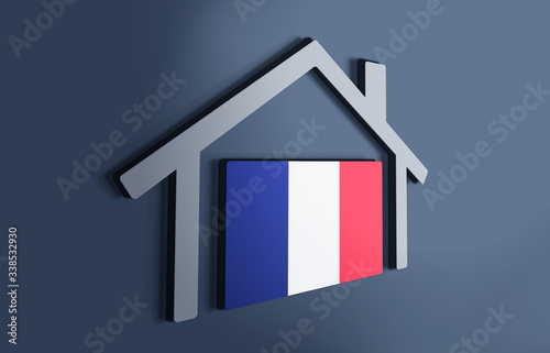 France is my home. 3D illustration that represents a house with the flag of the country inside, suggesting the love for the native country.