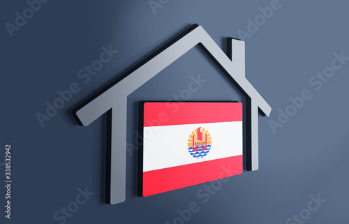 French Polynesia is my home. 3D illustration that represents a house with the flag of the country inside, suggesting the love for the native country.
