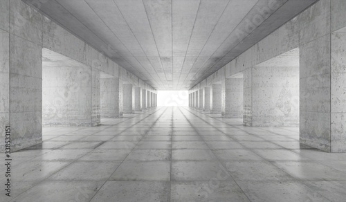 Fototapeta Naklejka Na Ścianę i Meble -  3D Rendering - Illustration abstract background, Empty Space White Glow, Elegant Hall Concrete Underground Showroom Garage futuristic Sci-Fi
