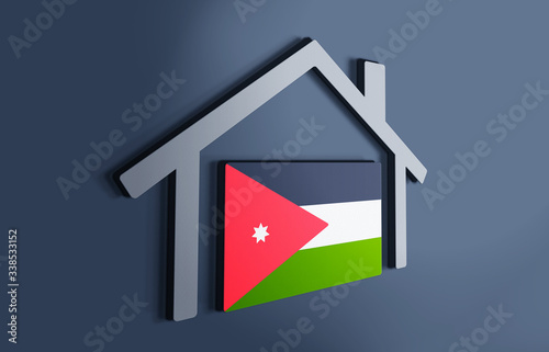 Jordan is my home. 3D illustration that represents a house with the flag of the country inside, suggesting the love for the native country.