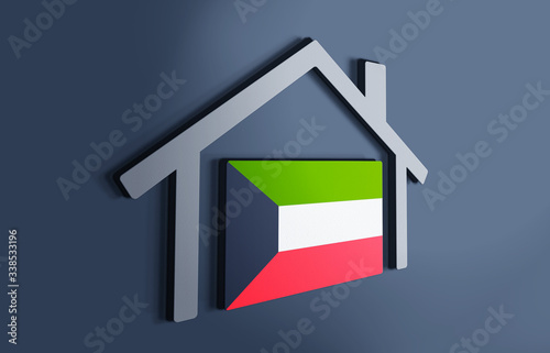 Kwait is my home. 3D illustration that represents a house with the flag of the country inside, suggesting the love for the native country.