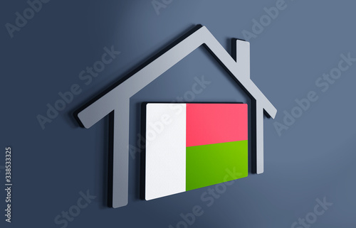 Madagascar is my home. 3D illustration that represents a house with the flag of the country inside, suggesting the love for the native country.