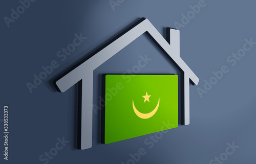 Mauritania is my home. 3D illustration that represents a house with the flag of the country inside, suggesting the love for the native country.