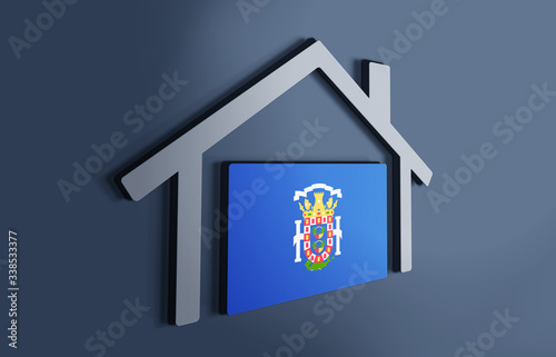 Melilla is my home. 3D illustration that represents a house with the flag of the country inside, suggesting the love for the native country.