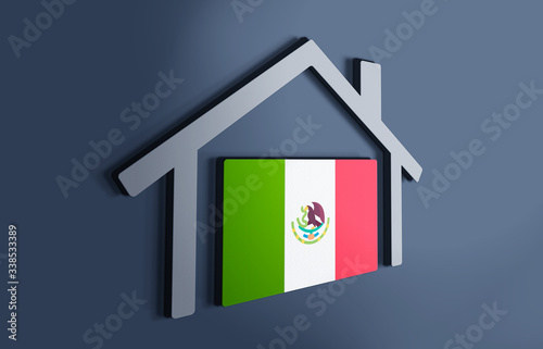 Mexico is my home. 3D illustration that represents a house with the flag of the country inside, suggesting the love for the native country.