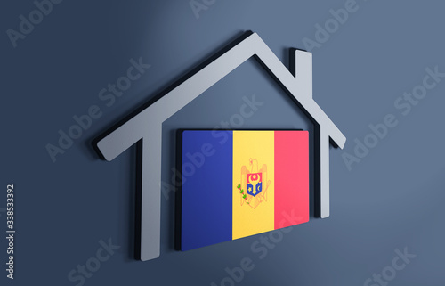 Moldova is my home. 3D illustration that represents a house with the flag of the country inside, suggesting the love for the native country.