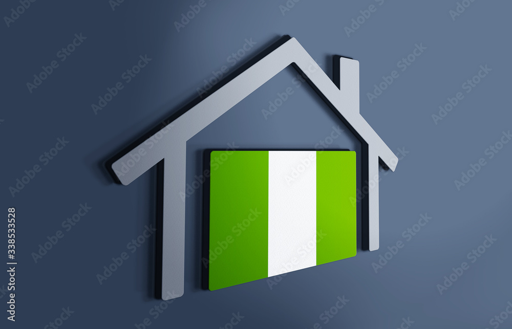 Nigeria is my home. 3D illustration that represents a house with the flag of the country inside, suggesting the love for the native country. Nigeria is my home. 3D illustration that represents a house with the flag of the country inside, suggesting the love for the native country.