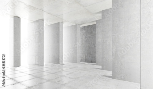 3D Rendering - Illustration abstract background, Empty Space White Glow, Elegant Hall Concrete Underground Showroom Garage futuristic Sci-Fi