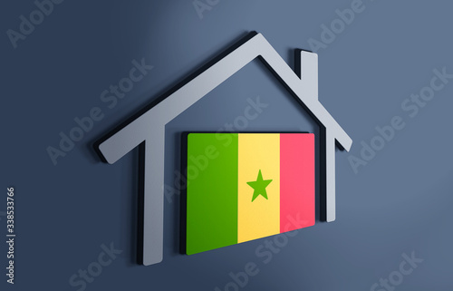 Senegal is my home. 3D illustration that represents a house with the flag of the country inside, suggesting the love for the native country.