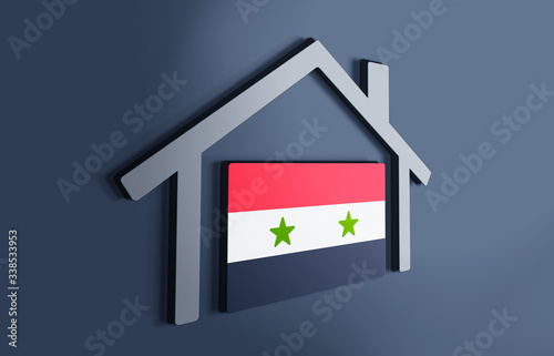 Syria is my home. 3D illustration that represents a house with the flag of the country inside, suggesting the love for the native country.