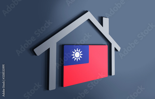 Taiwan is my home. 3D illustration that represents a house with the flag of the country inside, suggesting the love for the native country.