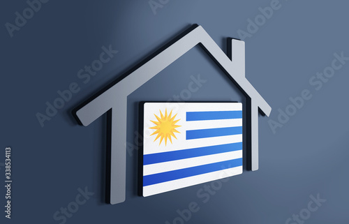 Uruguay is my home. 3D illustration that represents a house with the flag of the country inside, suggesting the love for the native country.