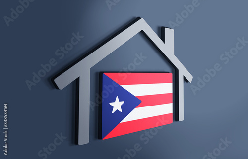 Puerto Rico is my home. 3D illustration that represents a house with the flag of the country inside, suggesting the love for the native country.