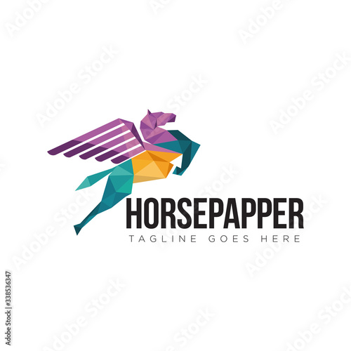 horse paper logo, creative pegasus vector