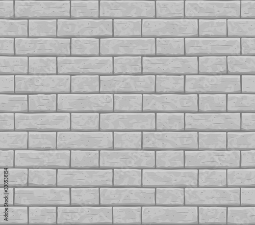 Brick wall seamless pattern background. Gray, light cartoon brick wall vector texture pattern illustration. Horizontal old seamless grey brick texture background.
