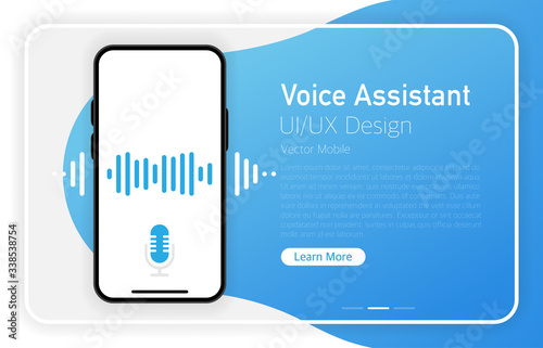 Voice assistant. Smartphone blank screen. Modern design. Device mockup. UI and UX design interface. Gradient background. Vector