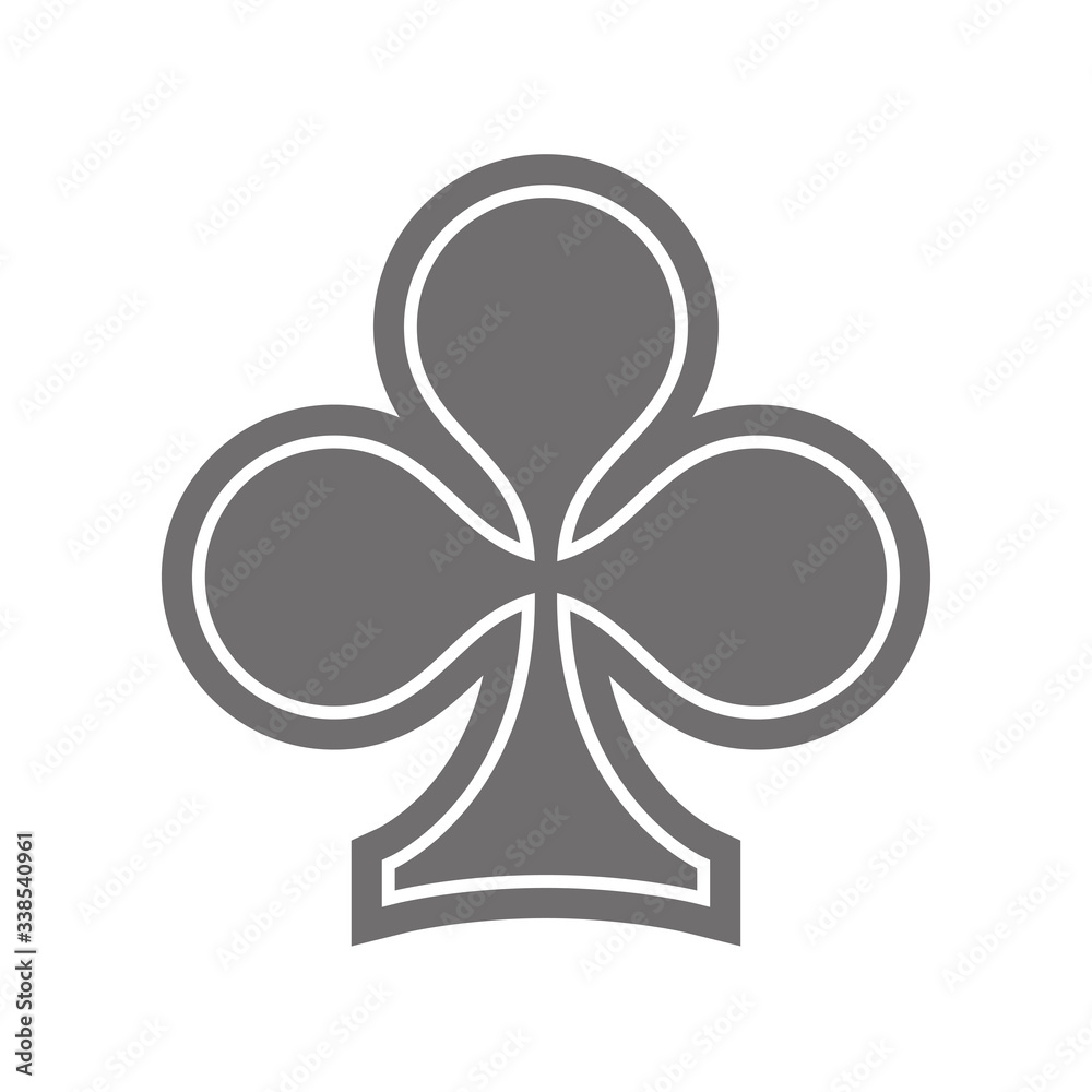 Poker playing card suit clover outline shape single icon. Clubs suit deck of playing cards used for ace in Las Vegas royal casino. Single icon illustration isolated on white. Drawing pic for tattoo. Poker playing card suit clover outline shape single icon. Clubs suit deck of playing cards used for ace in Las Vegas royal casino. Single icon illustration isolated on white. Drawing pic for tattoo.