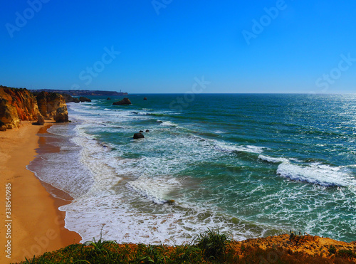 View of Praia dos Careanos beach in Portimao, Algarve, Portugal